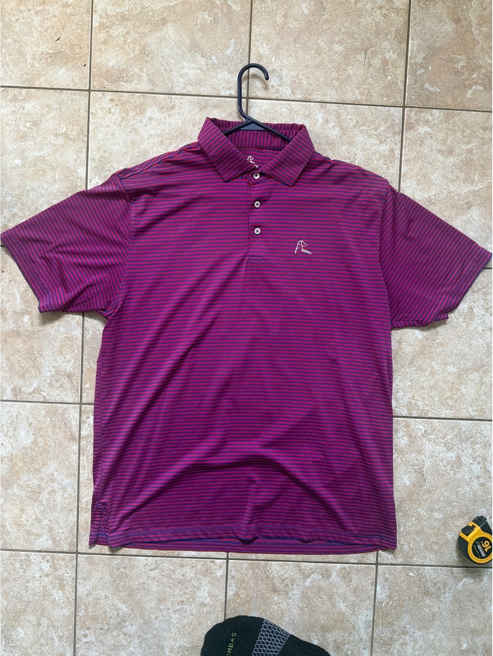 XL - Men - Rhoback Polo Shirt Burgundy and Blue Striped